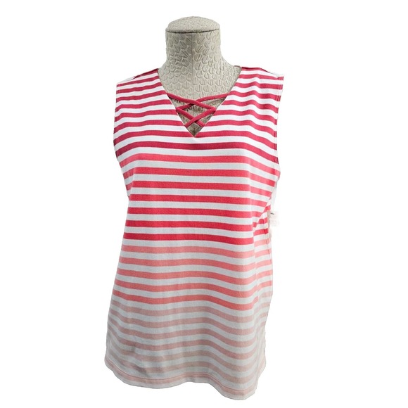 Talbots Tops - TALBOTS Petite MP Red Pink Striped‎ Criss Cross Tank Top Blouse Women's NW